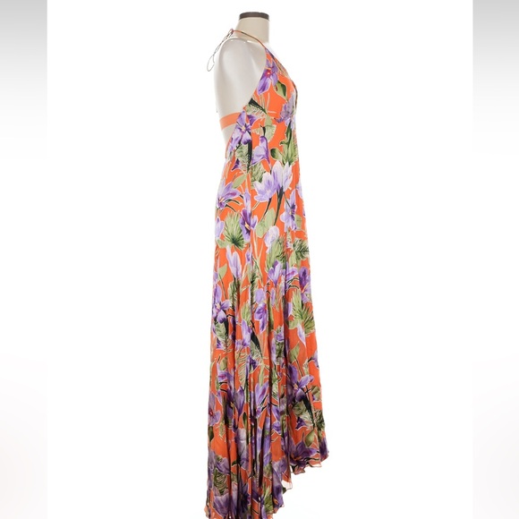 Alice + Olivia Silk Floral Maxi Dress - Orange and Purple - Picture 3 of 7